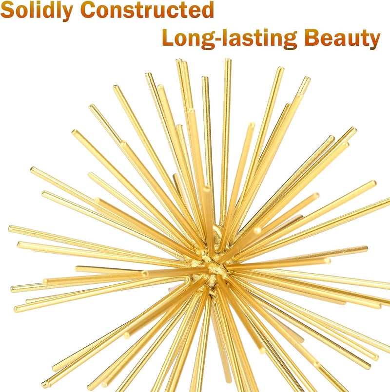 Mocome Metal Decorative Starburst Ball, 6 Inch Gold Sphere Decor, Spiky Star Burst Tabletop Sculpture, Mid-Century Modern Metal Spike Ball for Home, Living Room, Office & Shelf Decor - Image 4